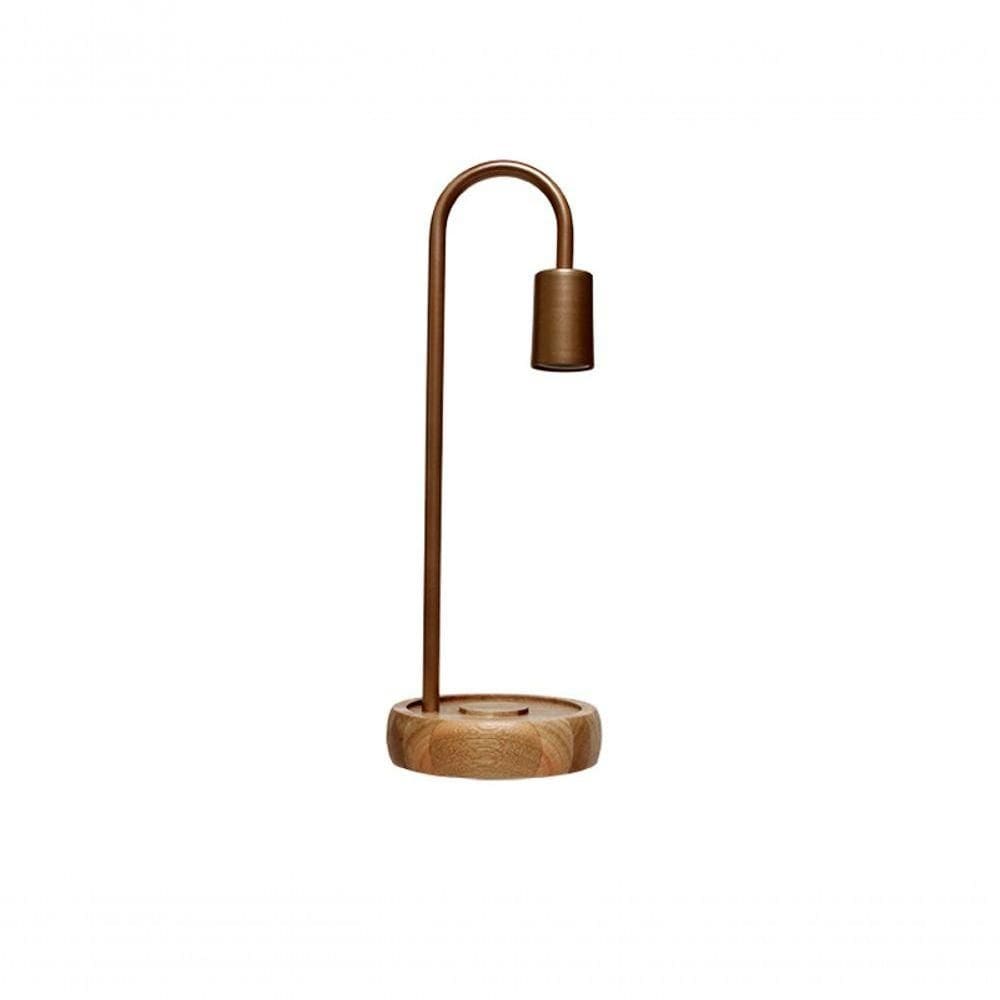 Luminária De Mesa Taschibra Flam Metal/madeira E27 Bivolt Cobre