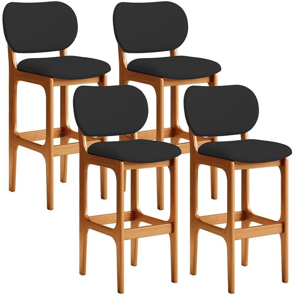 Kit 04 Banquetas Alta Para Cozinha Madeira Fixa Betta L02 Imbuia Facto Preto