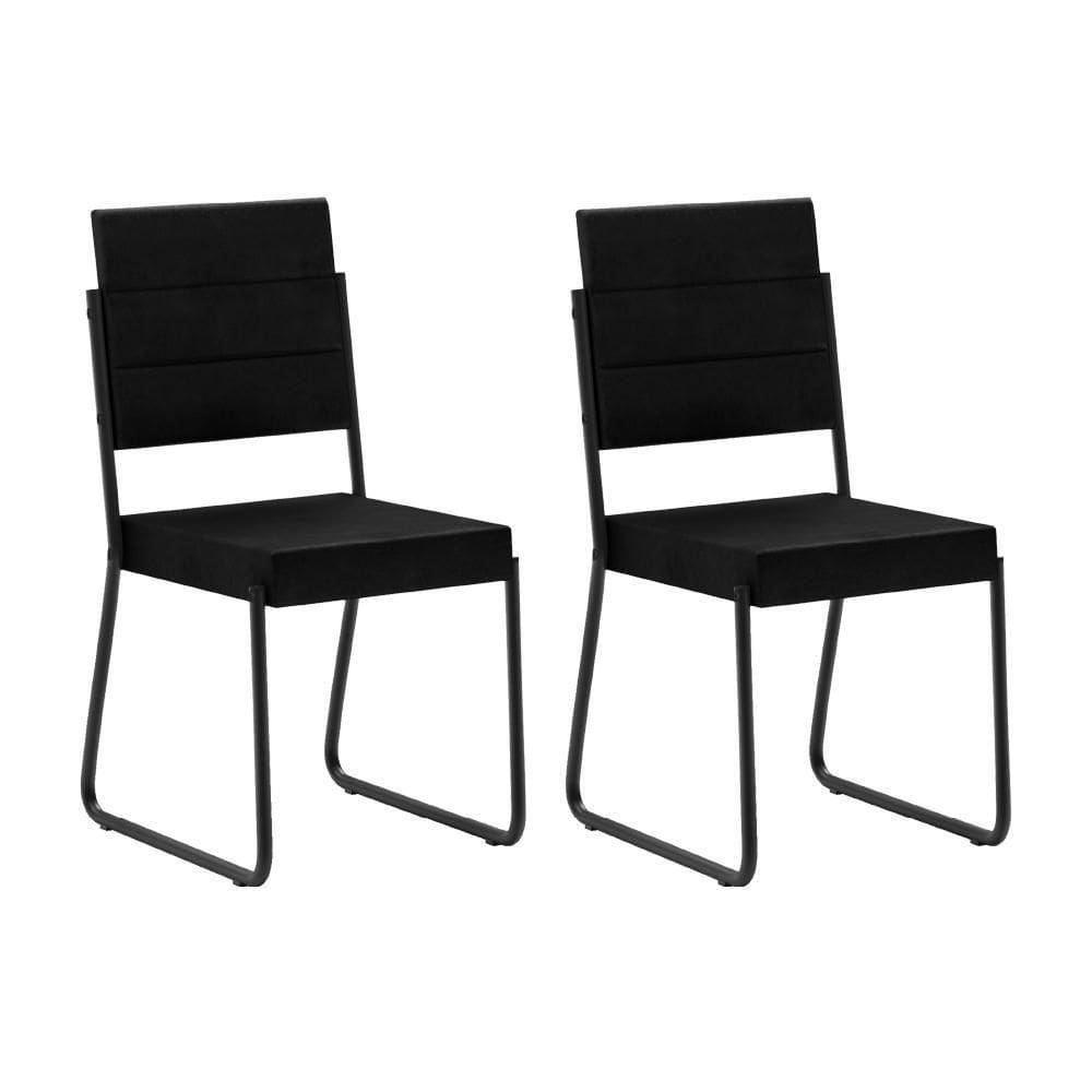 Conjunto 2 Cadeiras Tubo Preto Com Napa Preta Carraro