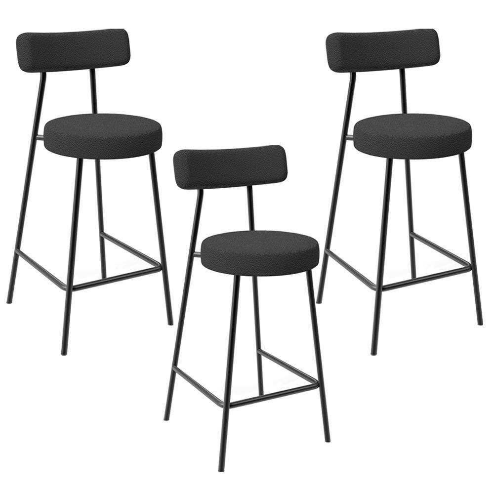 Kit 03 Banquetas Baixa Para Cozinha Sala De Jantar Bancada Milão L02 Bouclê Preto