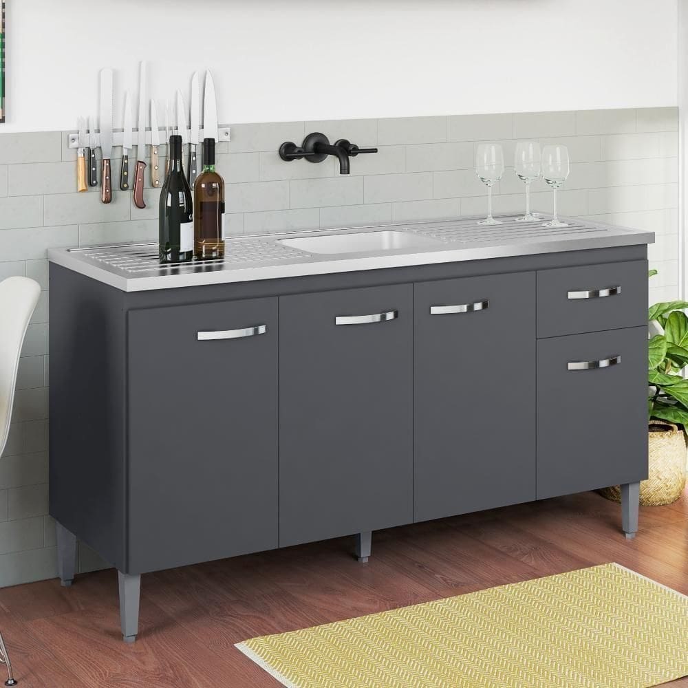 Balcão De Cozinha 4 Portas 1.5 Exeter Cinza Fosco