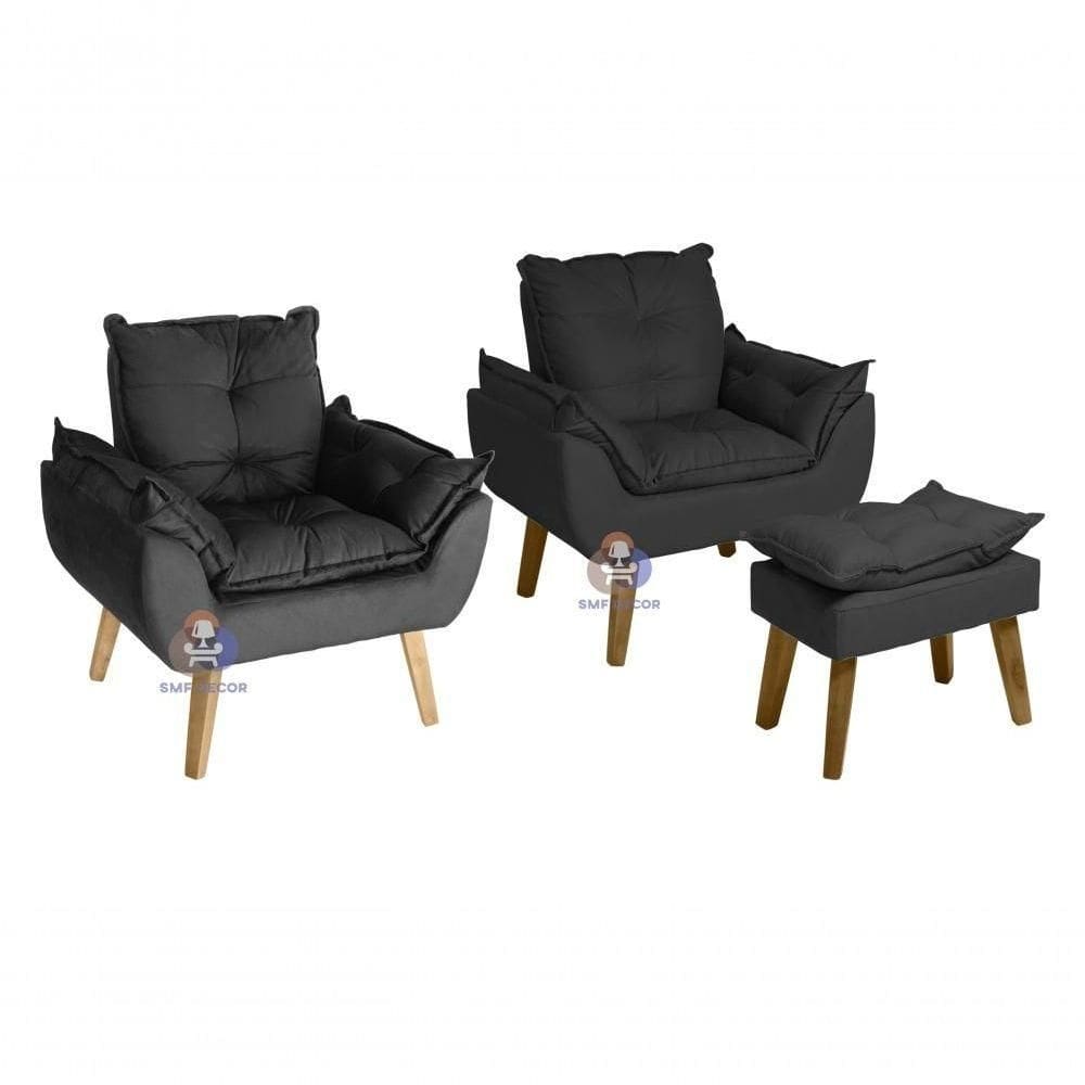 Kit 02 Poltrona E Puff Opala Preto