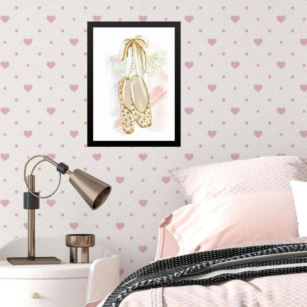 Quadro Infantil Menina Sapatilha Balé Ouro 33X24Cm - Vidro