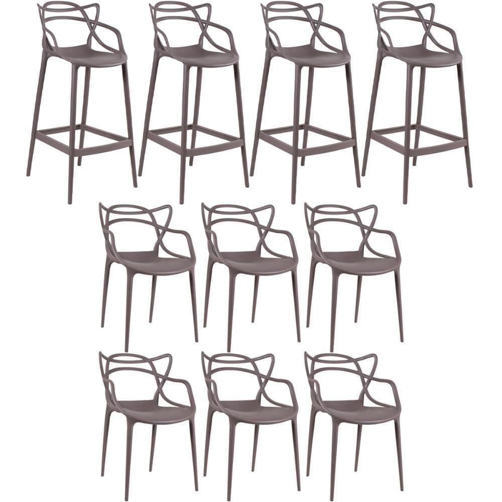 6 Cadeiras + 4 Banquetas Altas Masters Allegra Fendi