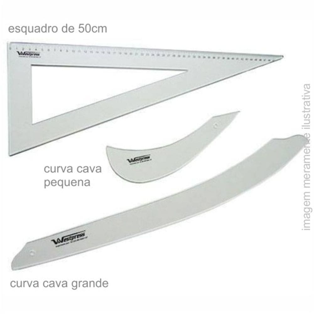Conjunto De Réguas Esquadro Para Costura Em Acrílico - 50Cm E Curvas Cava
