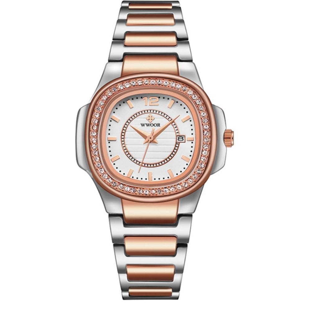 Relógio Feminino Quadrado com Strass Pulseira em Aço Inoxidavel Impermeavel