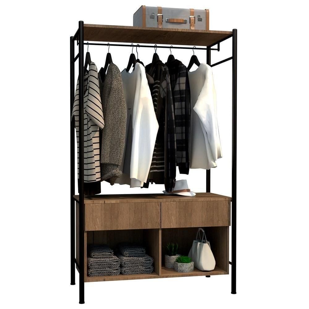 Guarda Roupa Solteiro 90cm 2 Gavetas Demolição/Preto