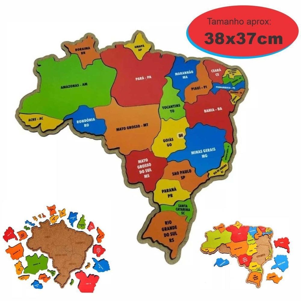 Mapa brasil educativo quebra cabeça pedagógico medio 38x37cm