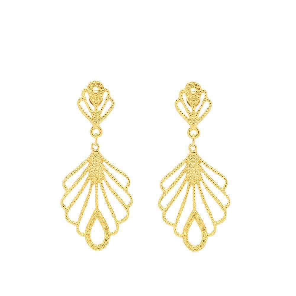 Brinco Com Detalhes Vazados Lindo Folheado A Ouro18K