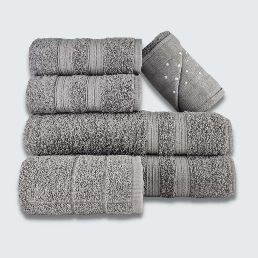 Jogo De Toalha 6 Pçs Gigante Felpuda Lisboa Cinza