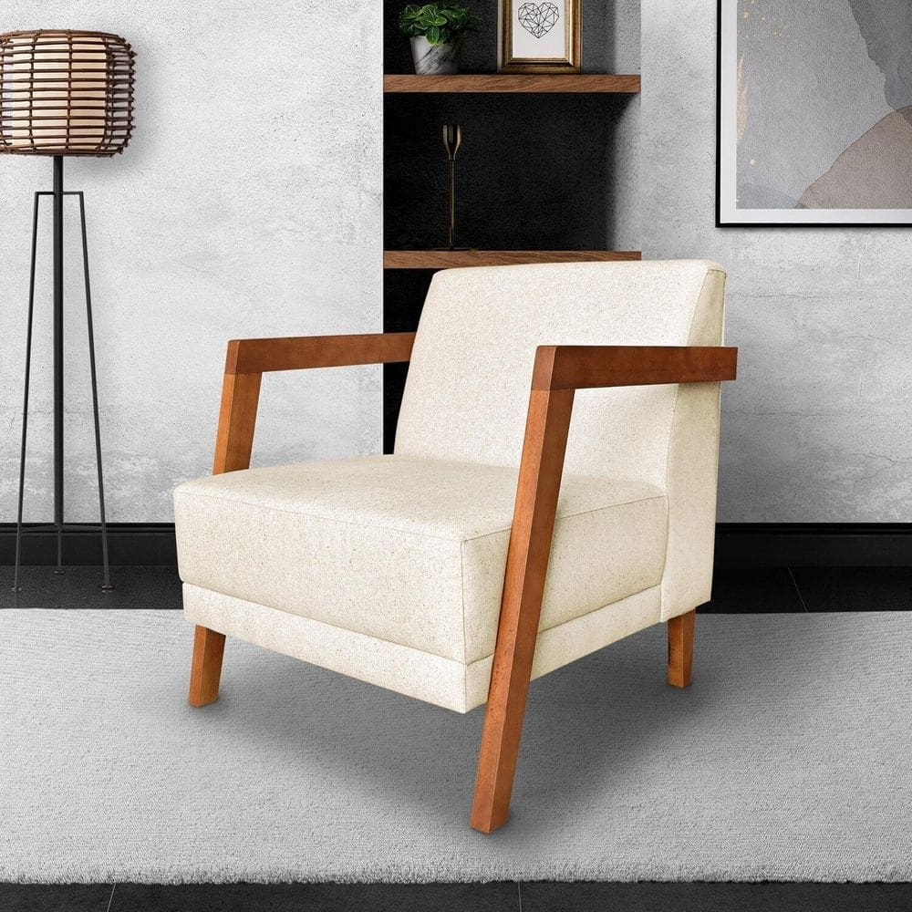 Poltrona para Sala de Estar Nyon Linho Branco