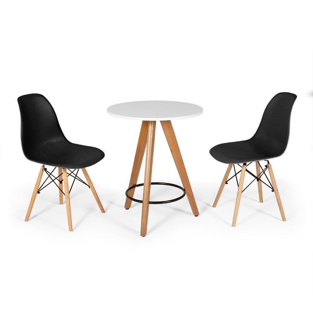 Conjunto Mesa Redonda Aline 70Cm Branca Com 2 Cadeiras Eames Eiffel - Preto