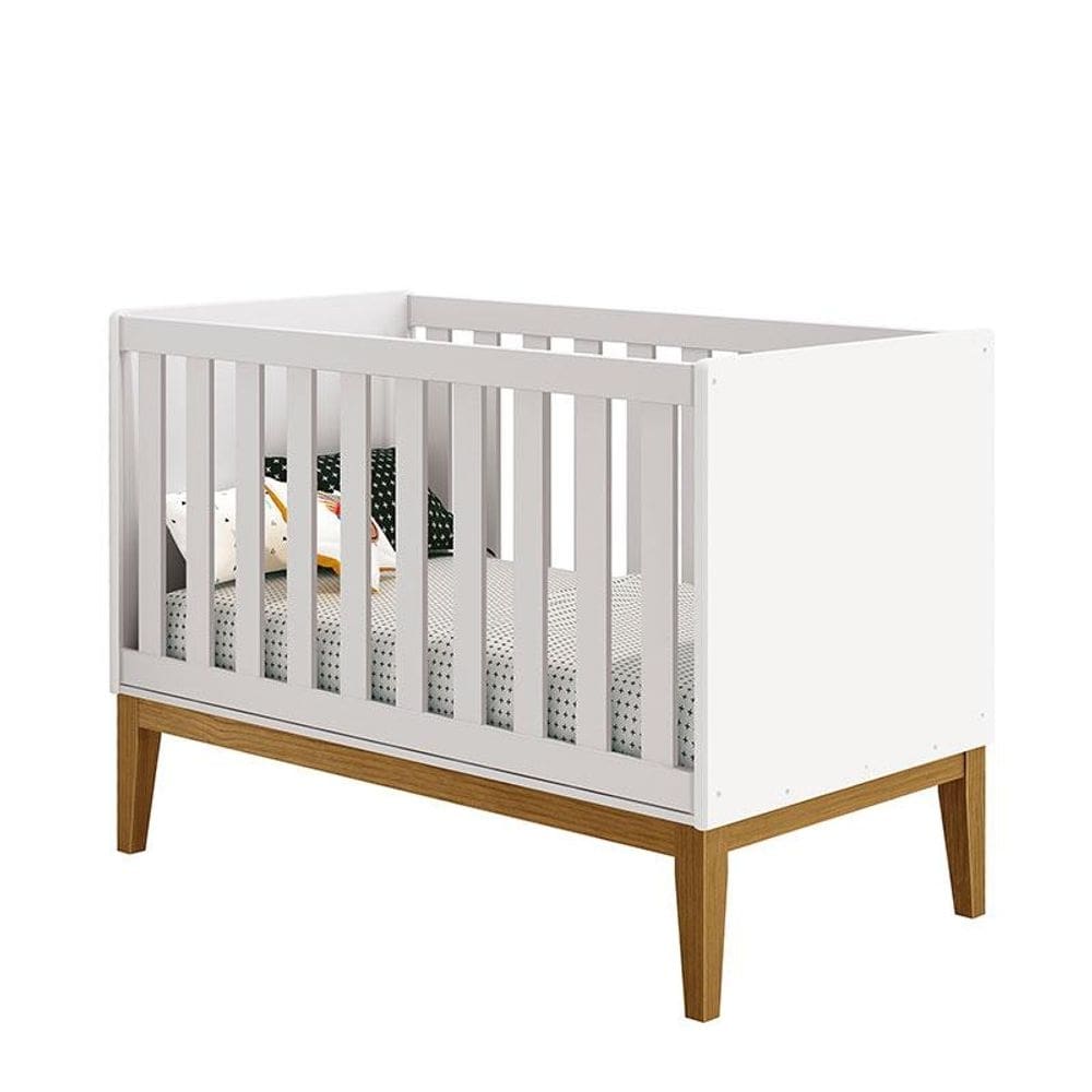 Berço Americano New Classic Branco com Pés Madeira - Reller