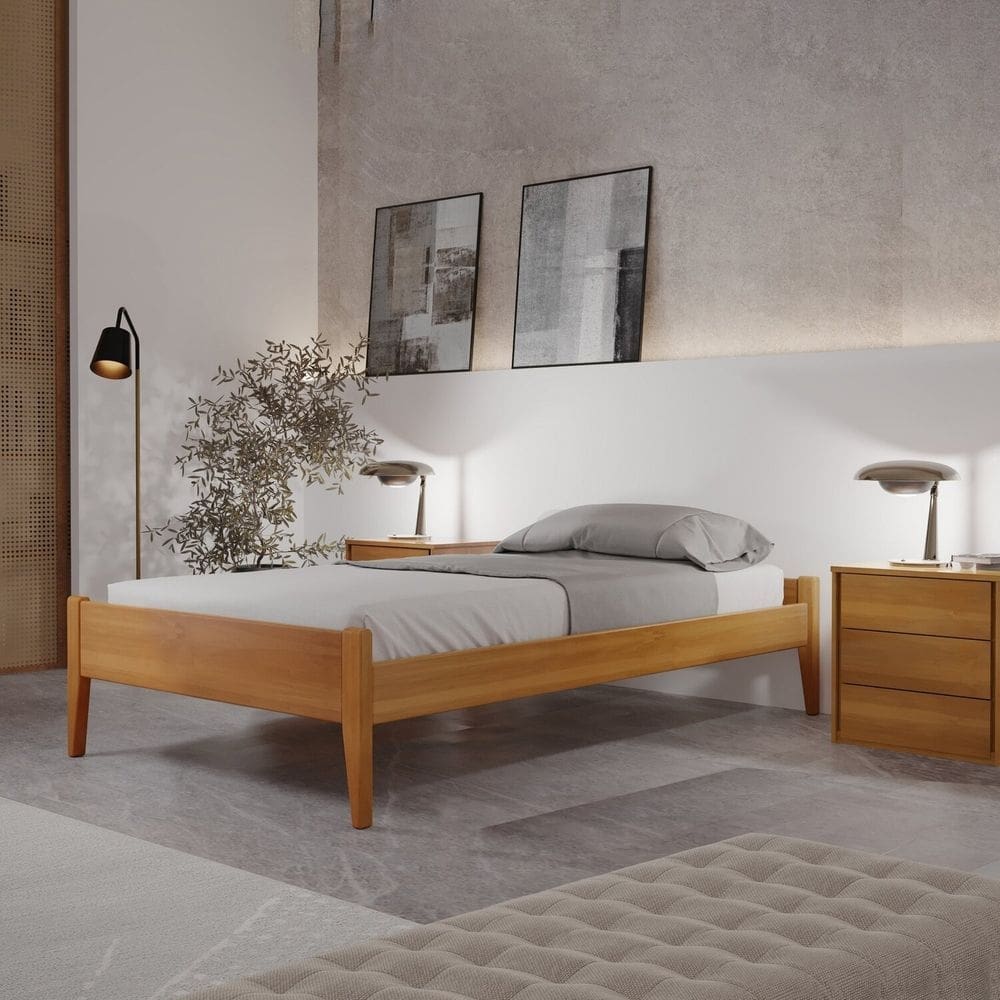 Cama Solteiro 90cm Turca Slim em Madeira Maciça Amêndoa Mel