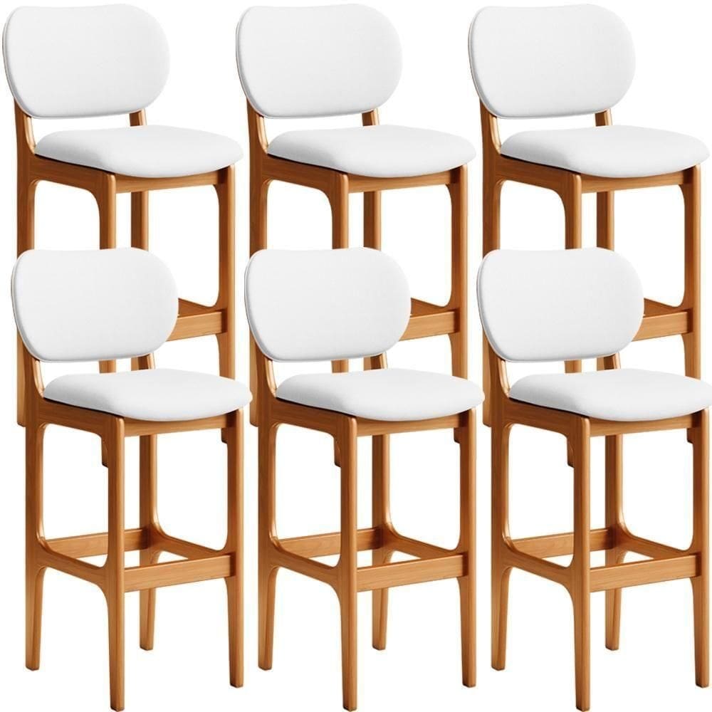 Kit 06 Banquetas Alta Para Cozinha Madeira Fixa Betta L02 Imbuia Corano Branco - Lyam Decor
