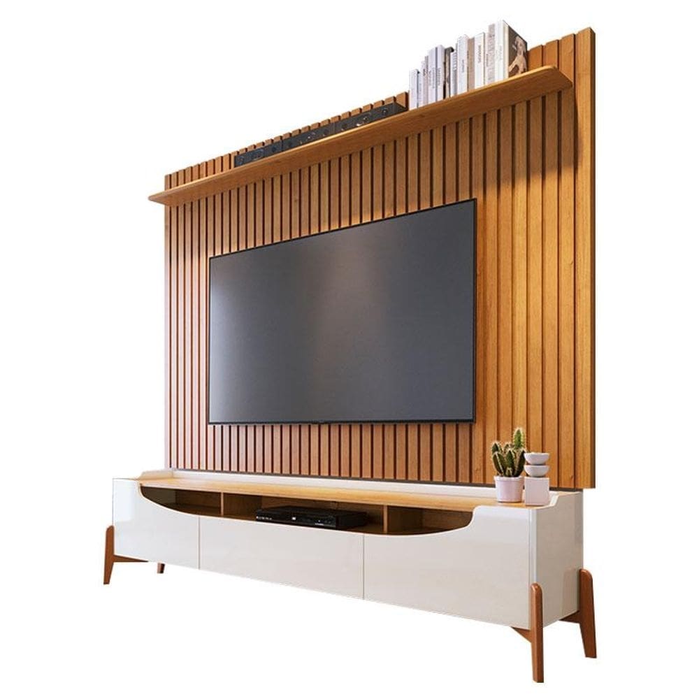 Rack Bancada Studio com Painel para TV Loft 1.8 Off White Nature - Imcal