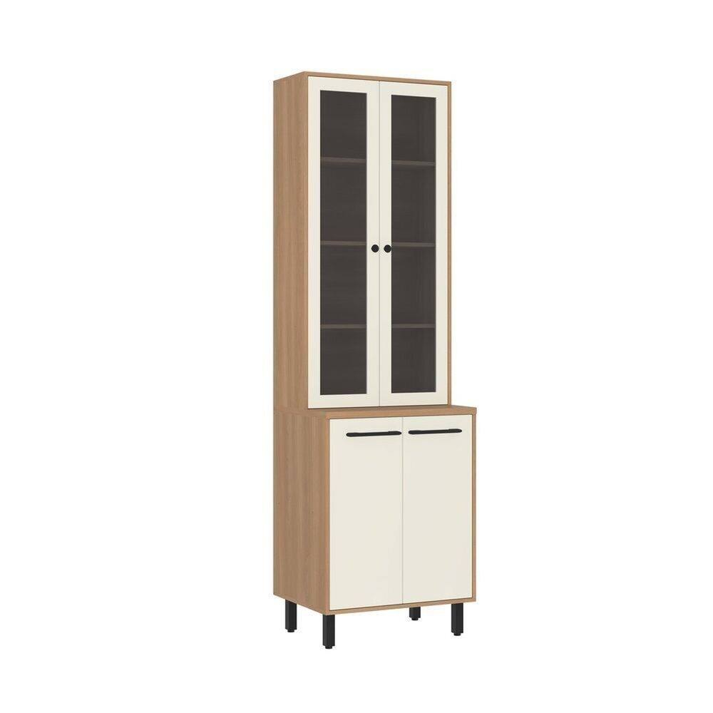 Cristaleira 4 Portas com Portas Vidro Fumê 65cm Havana Rovere / Champanhe