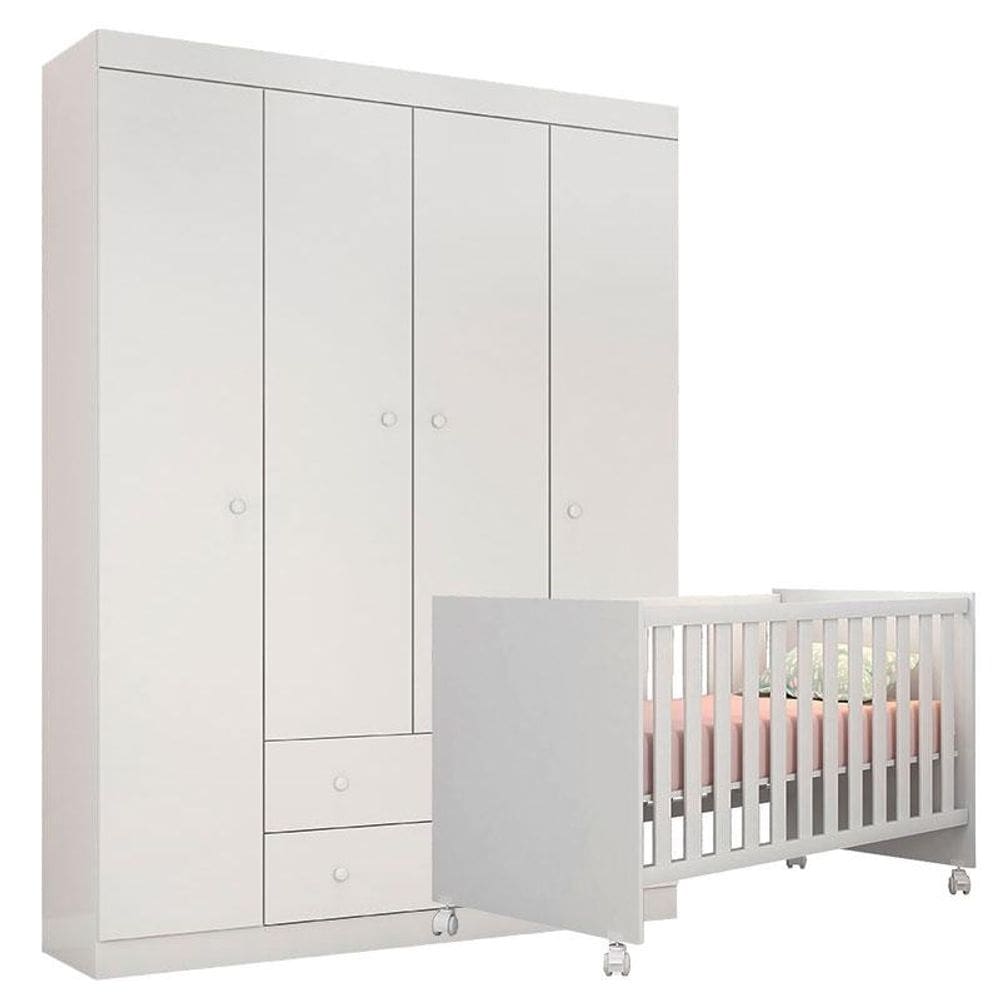 Berço Doce Sonho e Guarda Roupa Infantil Helena Branco Brilho - Phoenix