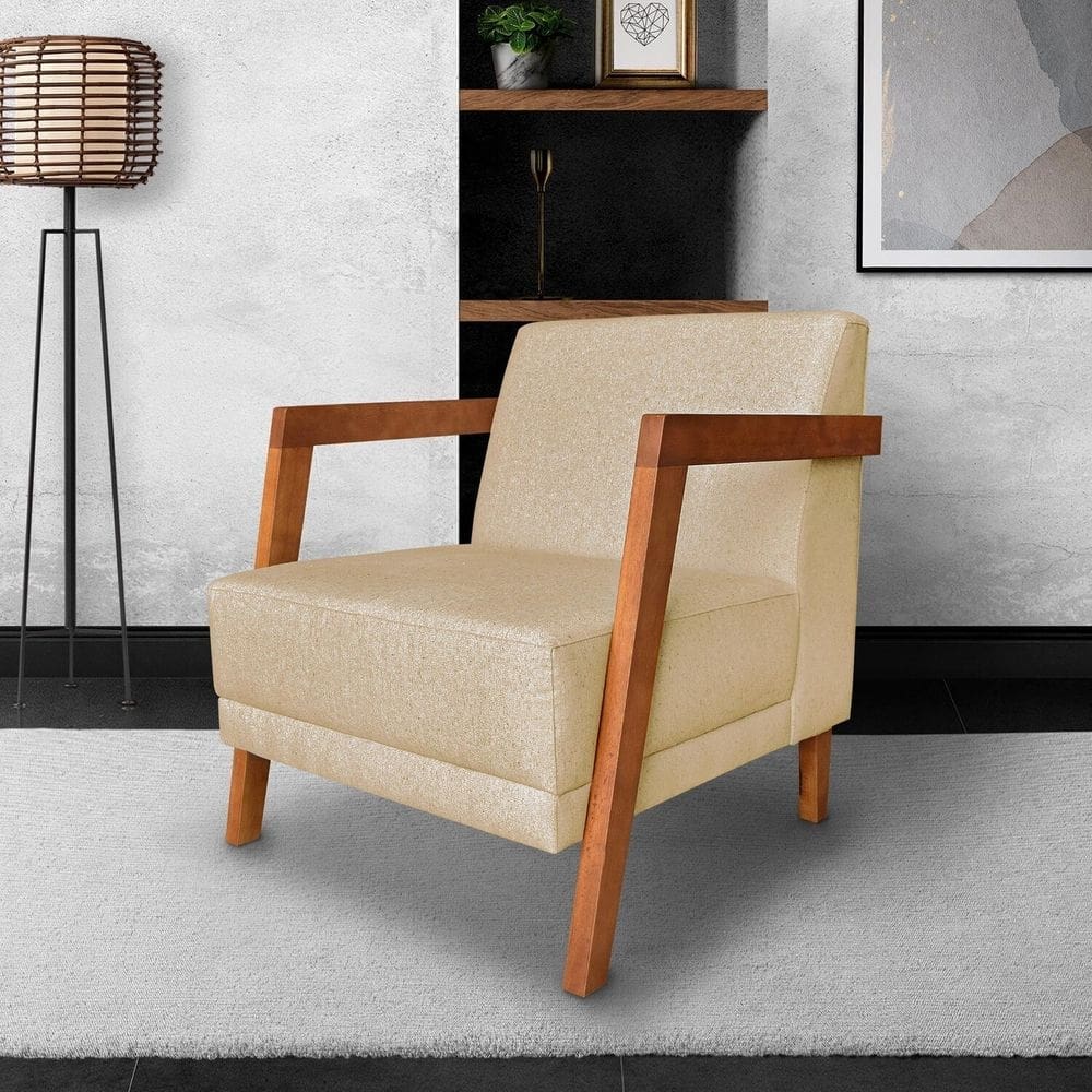 Poltrona para Sala de Estar Nyon Linho Dourado
