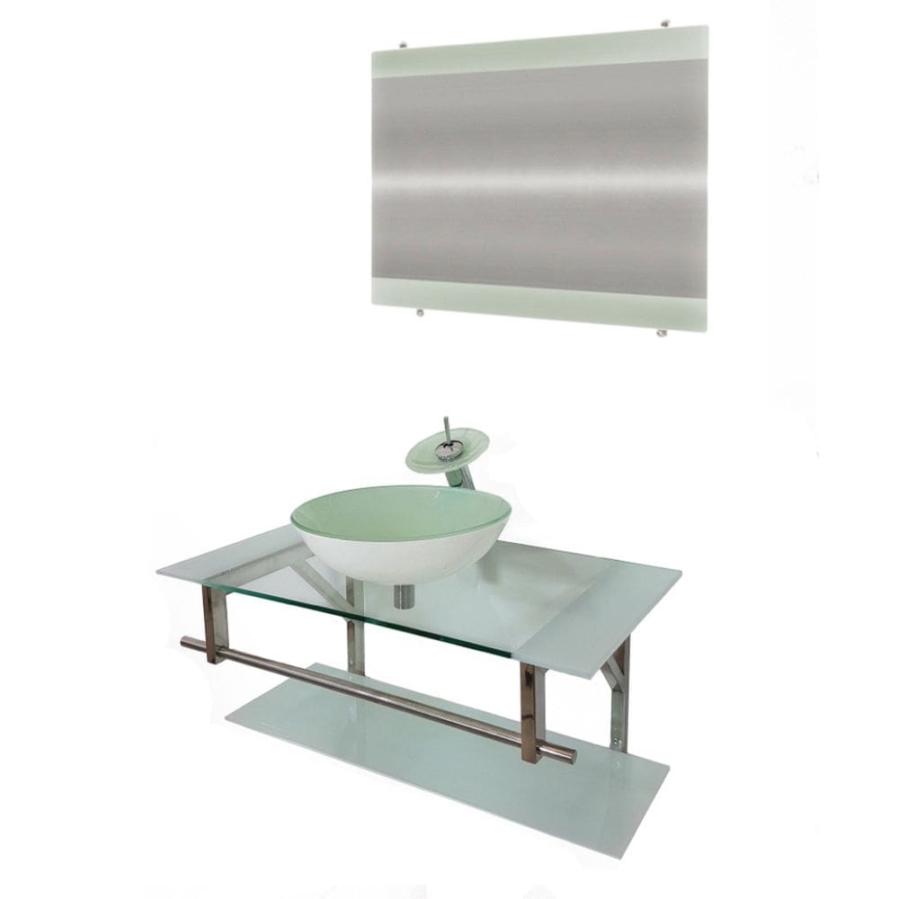 Gabinete de Vidro 90cm Inox com Cuba Redonda Branco