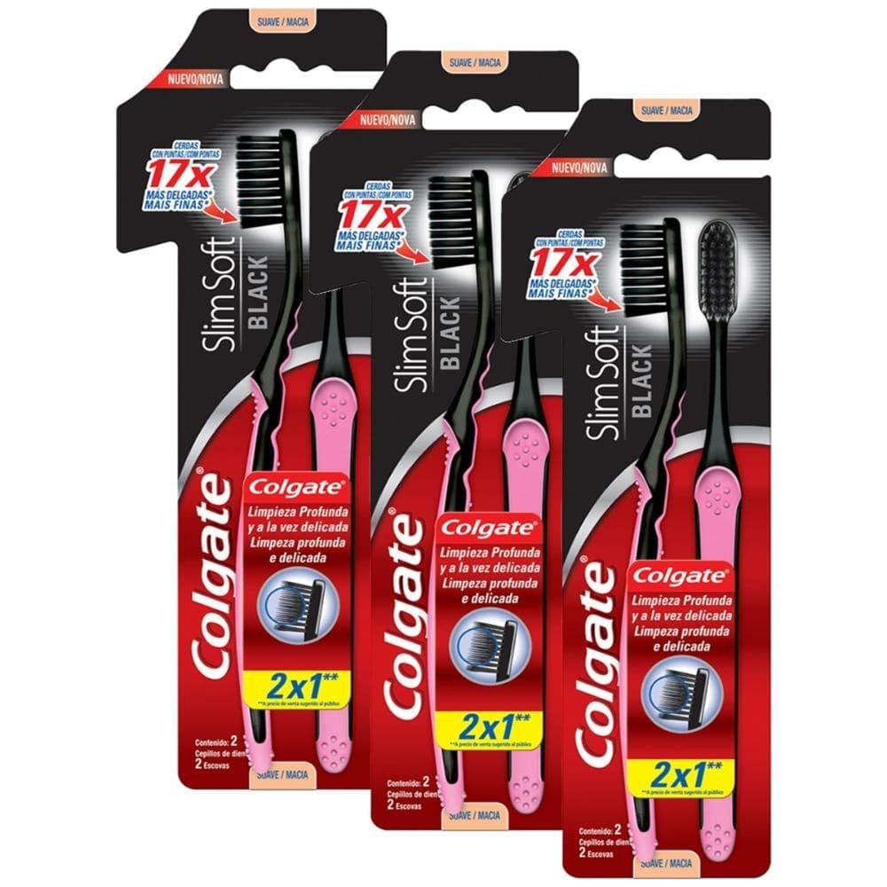 Kit 3 Escovas Dentais Colgate Slim Soft Black Leve 2 Pague 1