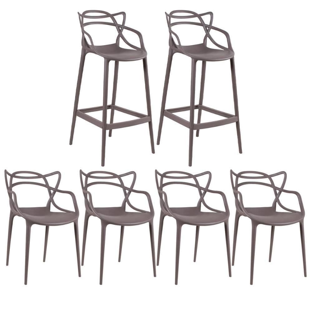 4 Cadeiras + 2 Banquetas Altas Masters Allegra Fendi