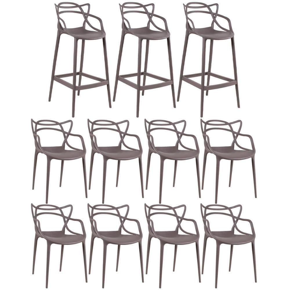8 Cadeiras + 3 Banquetas Altas Masters Allegra Fendi