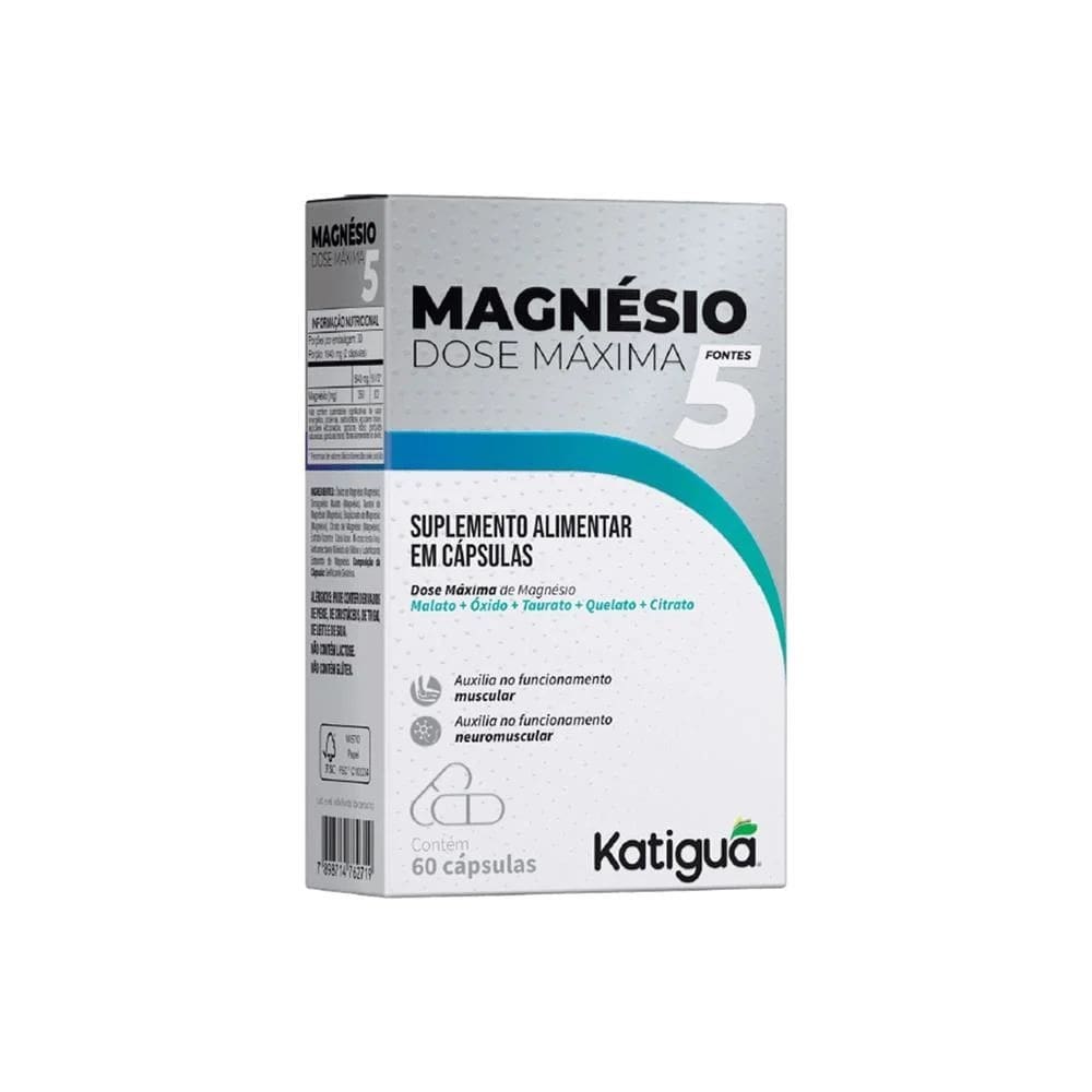 Magnesio Dose Máxima 5 magnésios 60 Capsulas Katigua