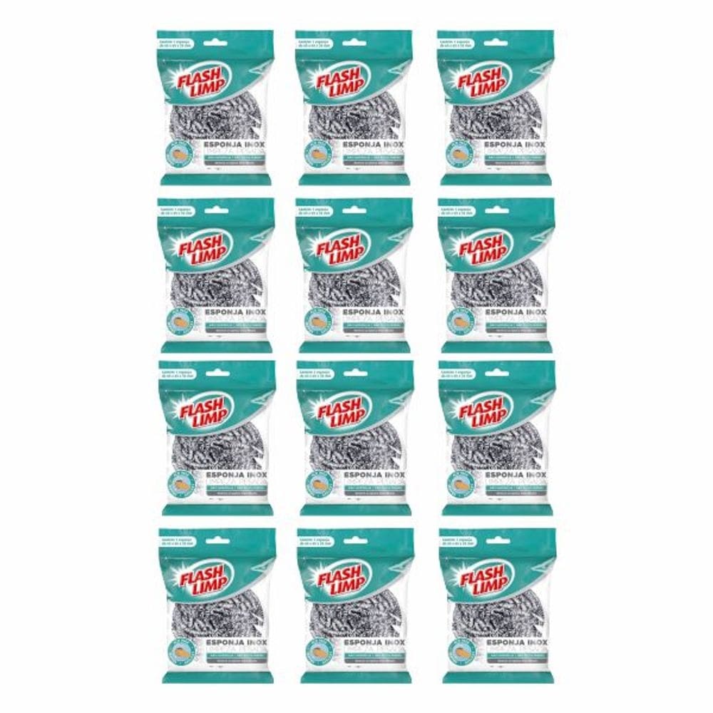 Esponja de Aço Inox Limpeza Pesada Flashlimp Kit 60 unidades