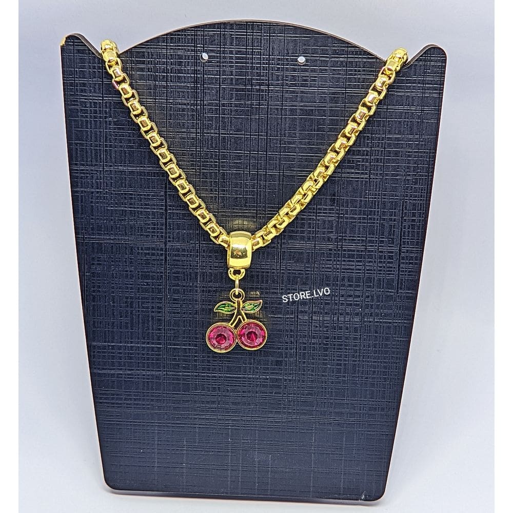 Colar Feminino Corrente Elos malha Dupla Grossa Veneziana com Pingente Cereja Cravejado zircônia Lançamento Moda