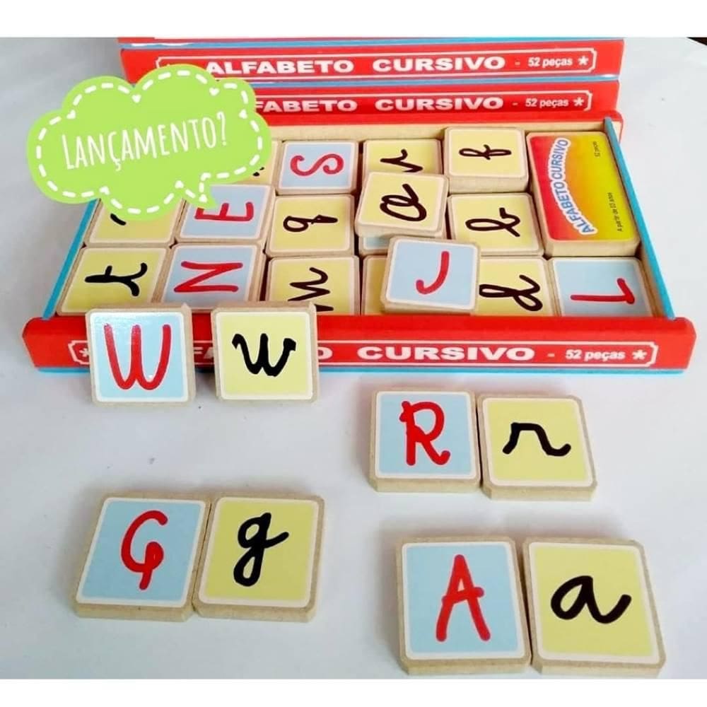 Alfabeto em madeira letra cursiva 52 peças