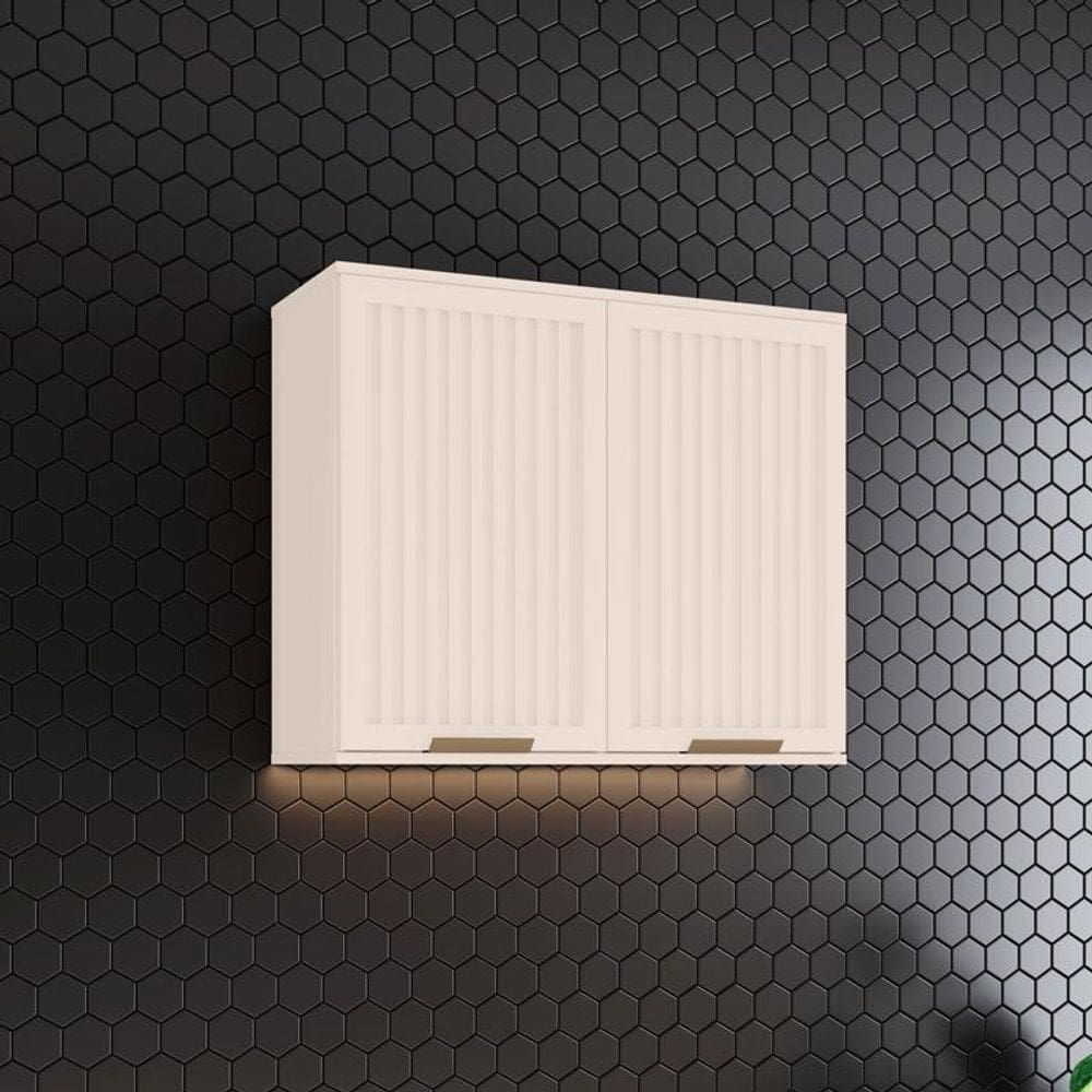 Armário Aéreo 2 Portas Ripado 80 cm Ambiente Connect Off White - Henn
