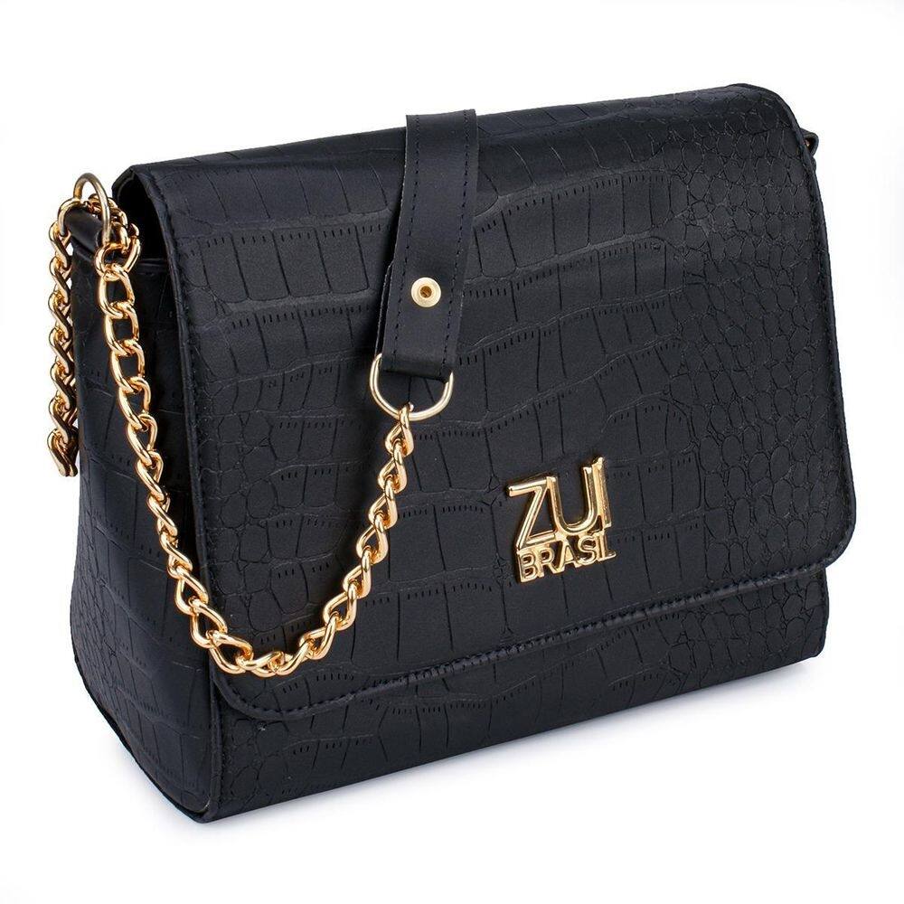Bolsa feminina de lado lateral linda croco de ombro preta