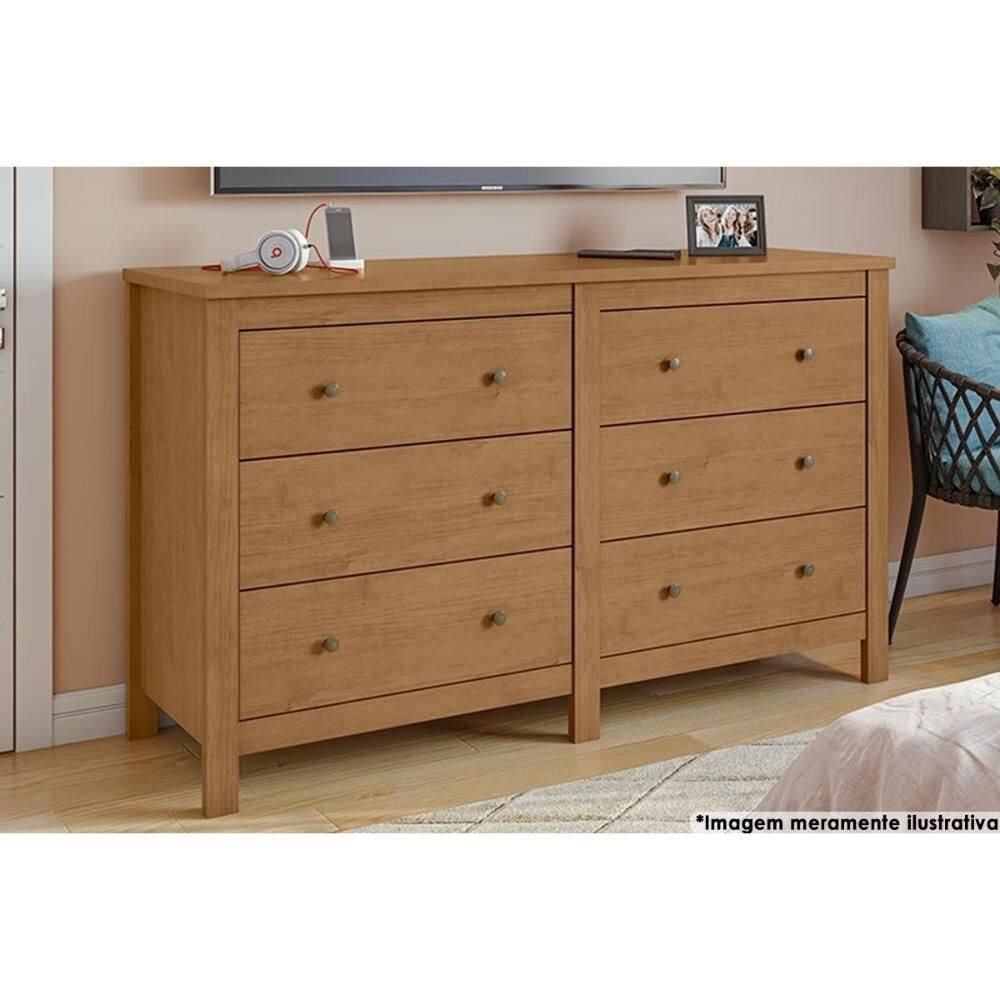 Cômoda Solteiro Horizontal Maggiore c/ 6 Gavetas Rovere/Amêndoa - Lopas