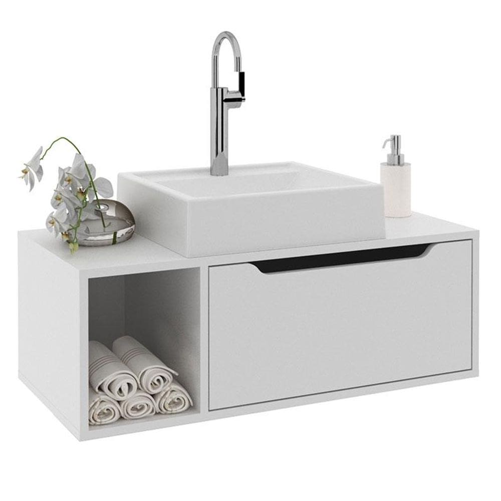 Balcão Gabinete para Banheiro Suspenso BN3644 Branco - Tecnomobili