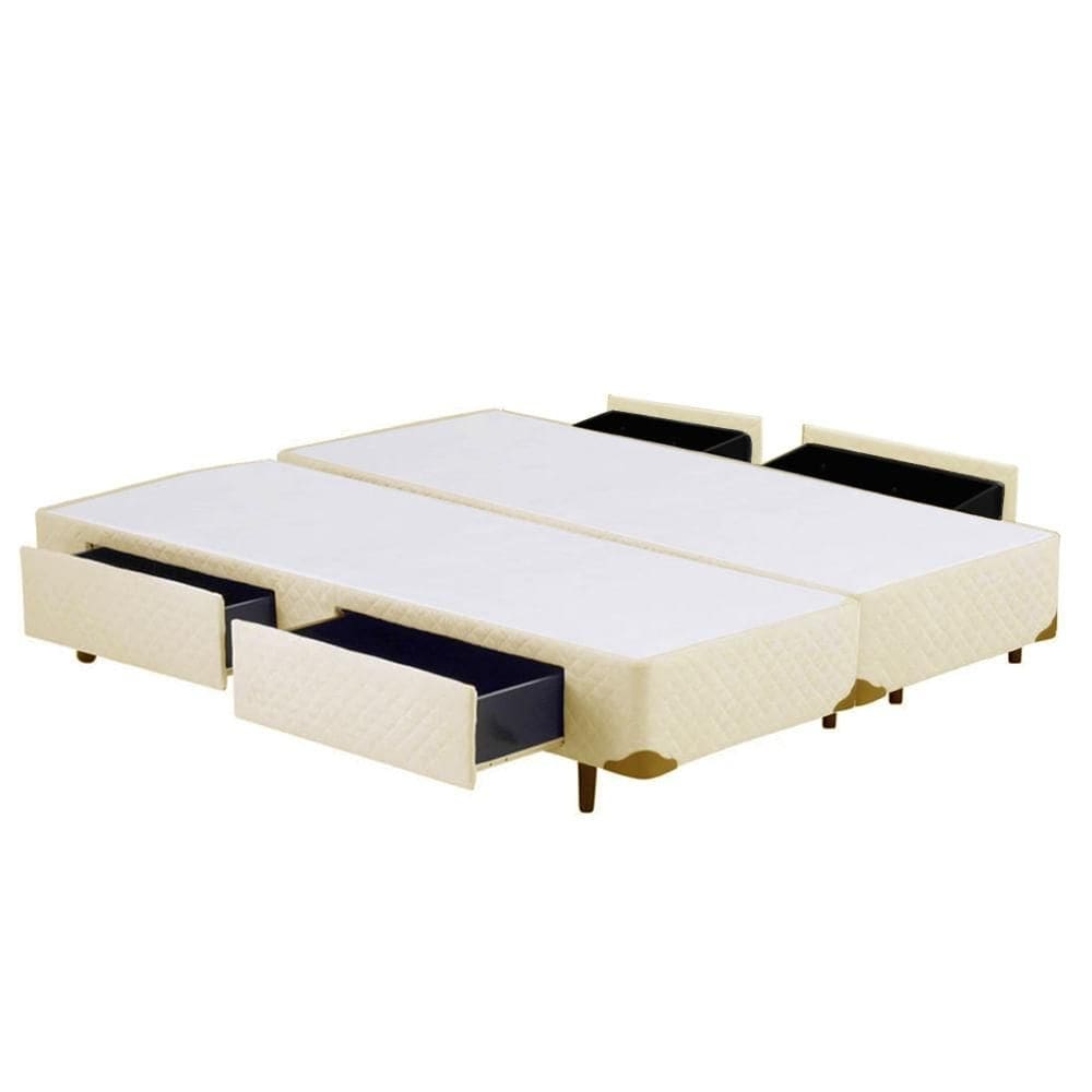 Cama Box KING Bege Bipartido 4 Gavetas - 193x203
