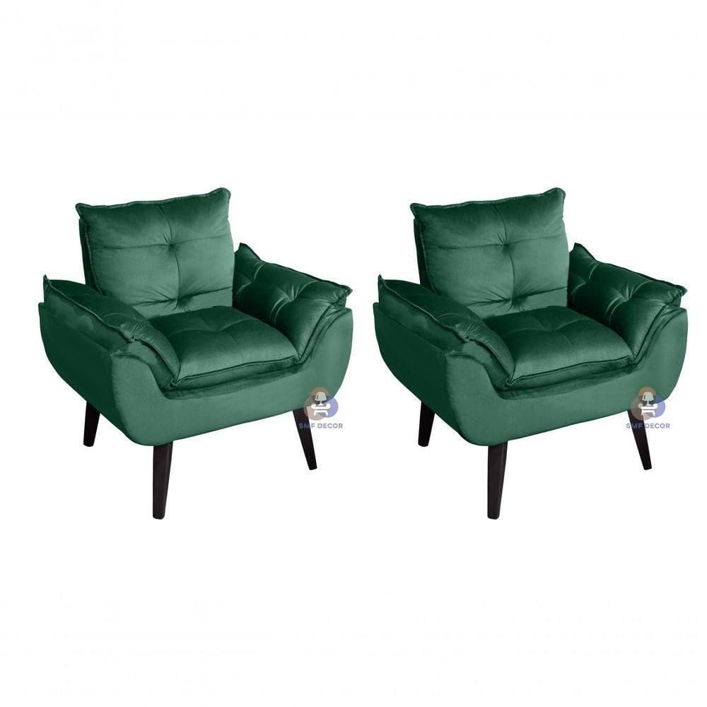 Kit 02 Poltrona Decorativa Opala Veludo Verde Smf Decor
