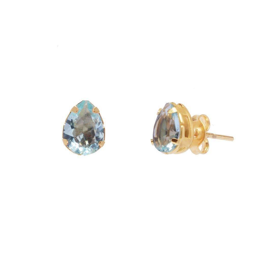 Brinco Delicado Pedra Gota Pequeno Verde Claro Folheado A Ouro 18K