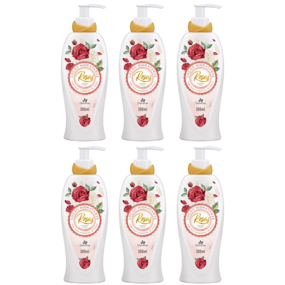 6UN Loção Hidratante Corporal Rosas Vermelhas 300ml Davene