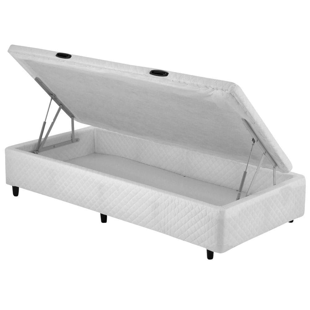 Cama Box SOLTEIRO Baú Lateral Pistão Branco - 096x203
