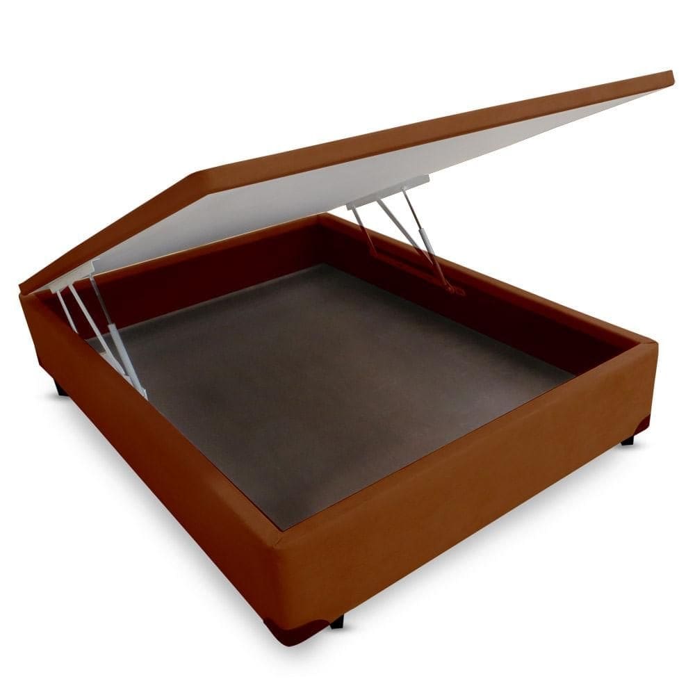 Cama Box CASAL Camurça Marrom Baú 138x188