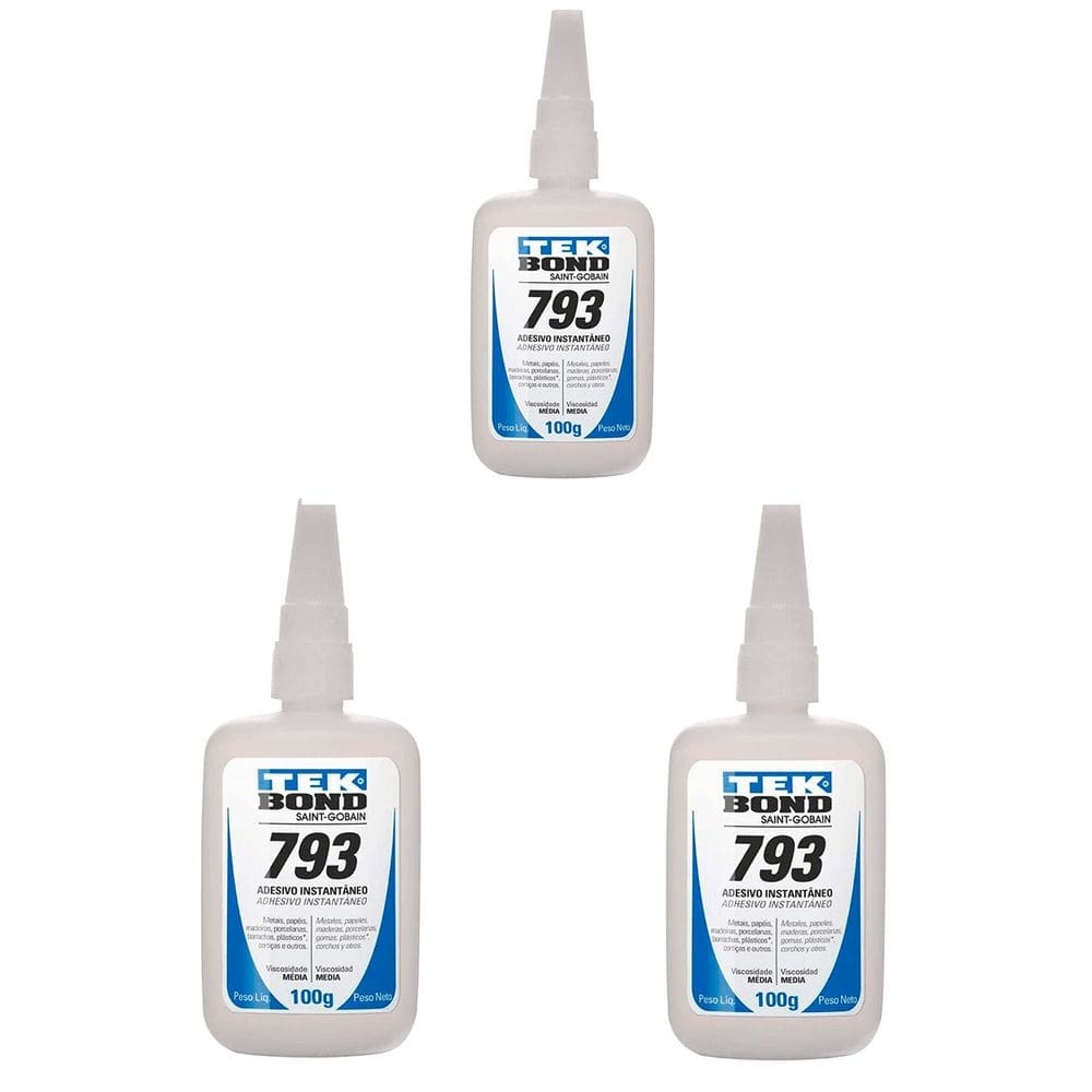 Kit 3 Unidades Cola Adesiva Instantânea 793 100g Tek Bond