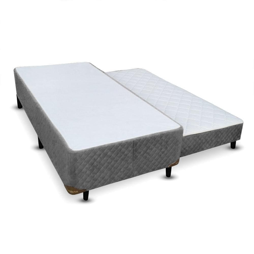 Cama Box com Bicama Viúva de molas Cinza 120x200