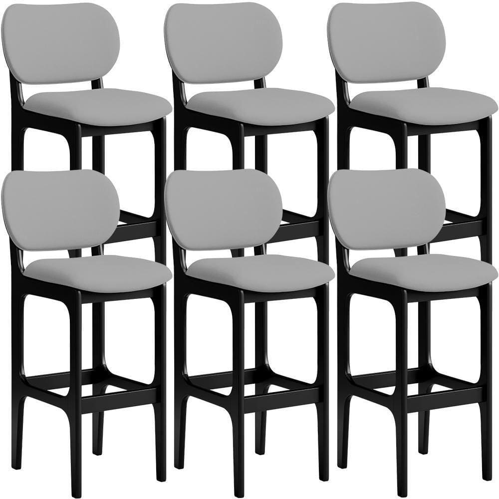 Kit 06 Banquetas Alta Para Cozinha Madeira Fixa Betta L02 Preto Facto Cinza