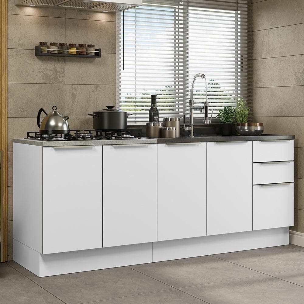 Kit Com 2 Balcões De Cozinha 4 Portas Branco