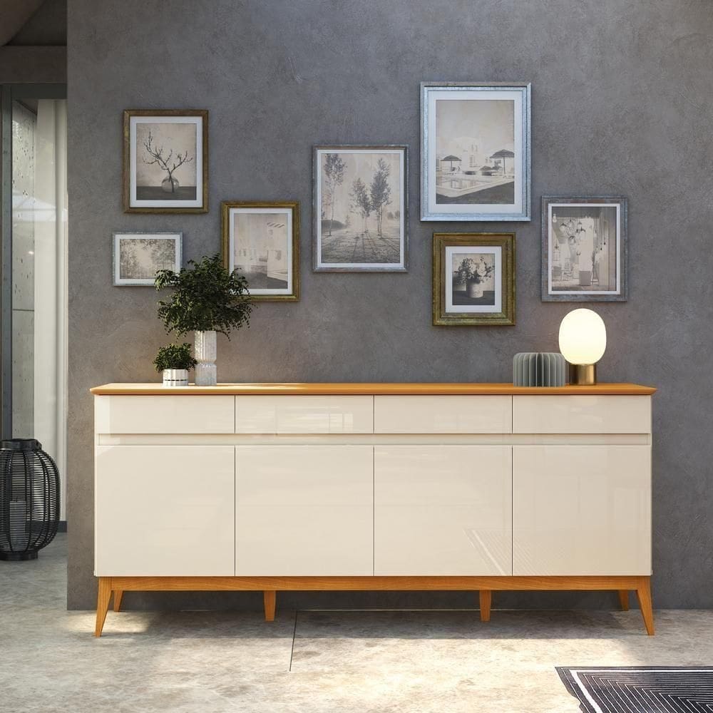 Buffet Aparador 4 Portas 4 Gavetas 187cm Offwhite/Cedro