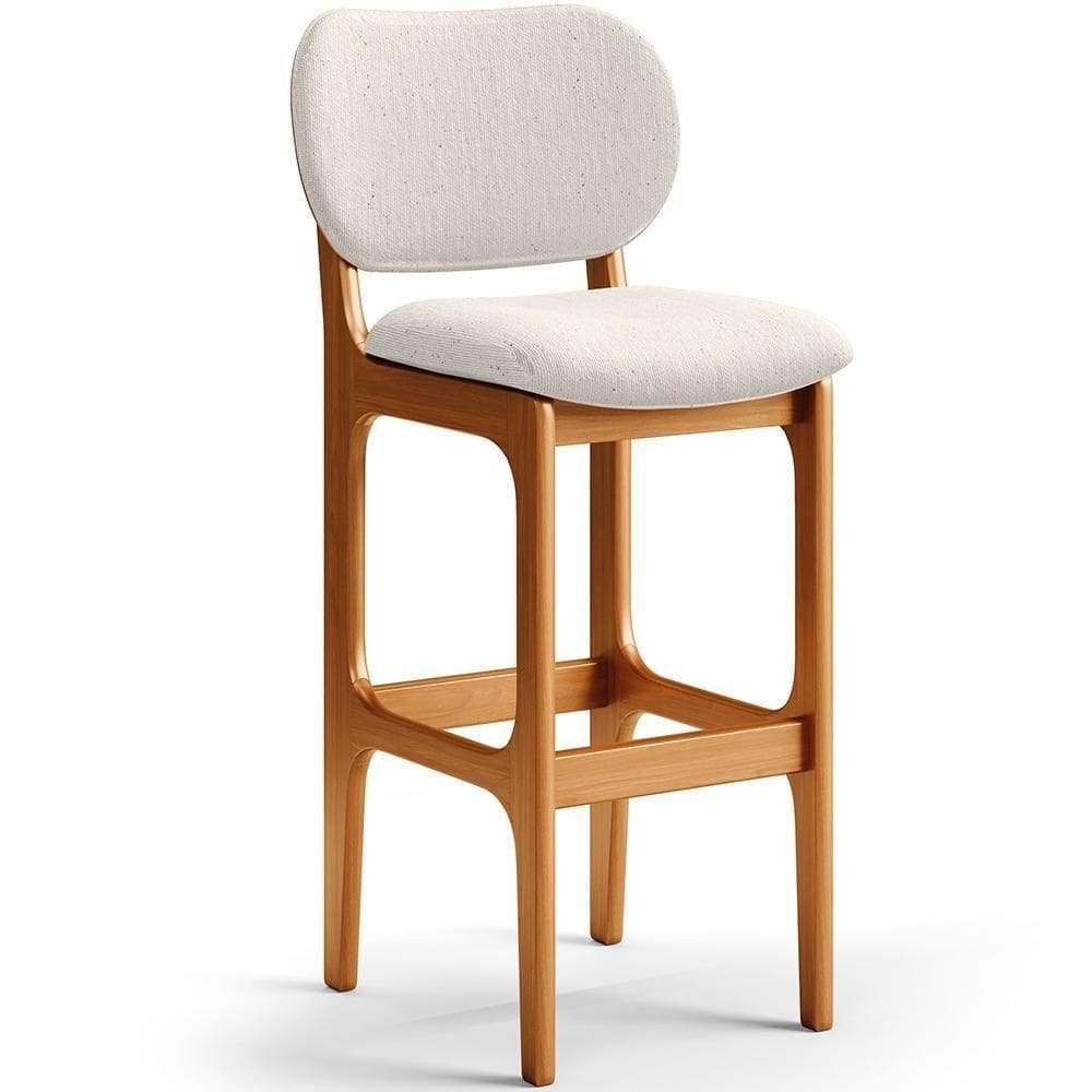 Banqueta Alta Bar Cozinha Fixa Betta L02 Imbuia Linho Cru