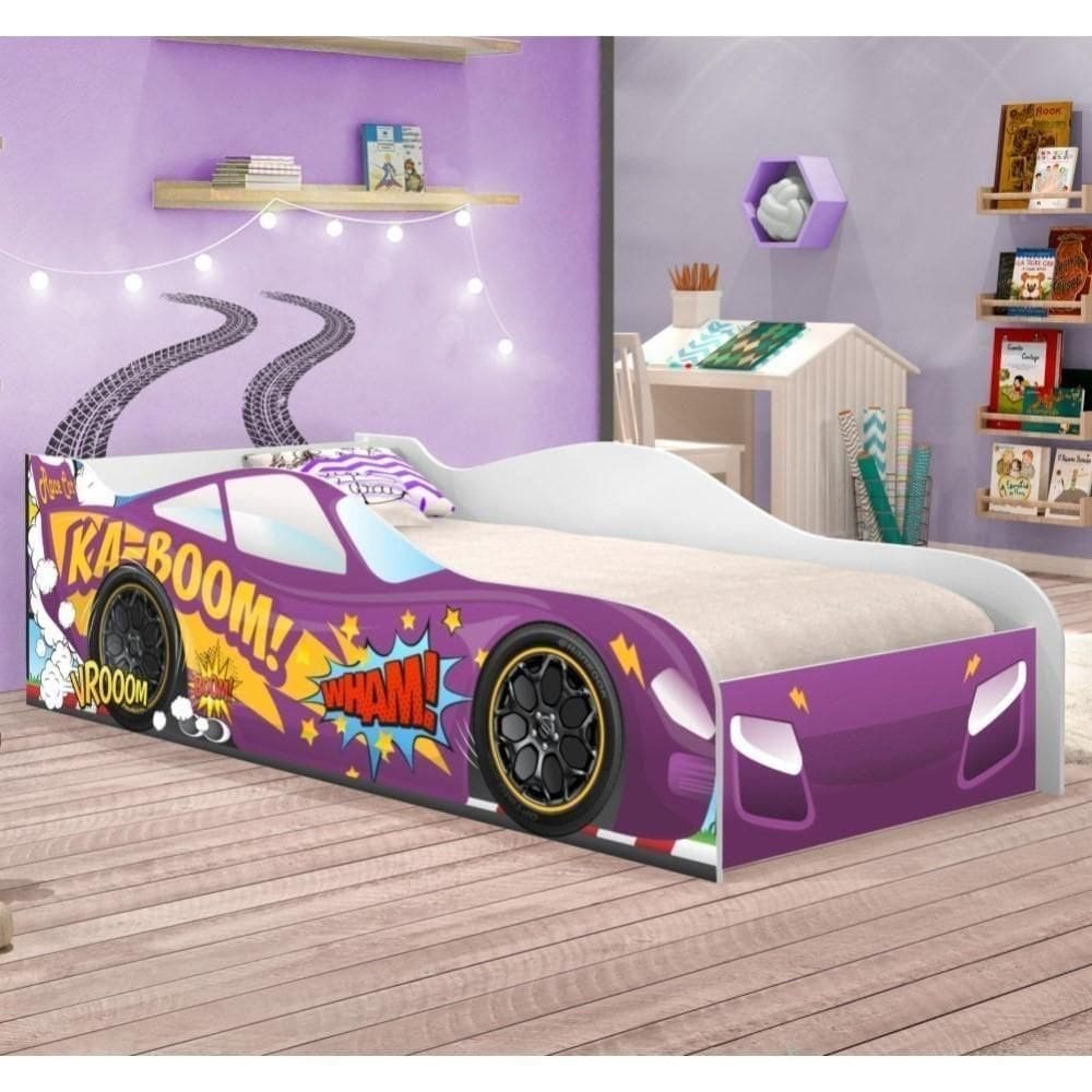 Cama Carro Kaboom Roxo Solteiro Com Colchão