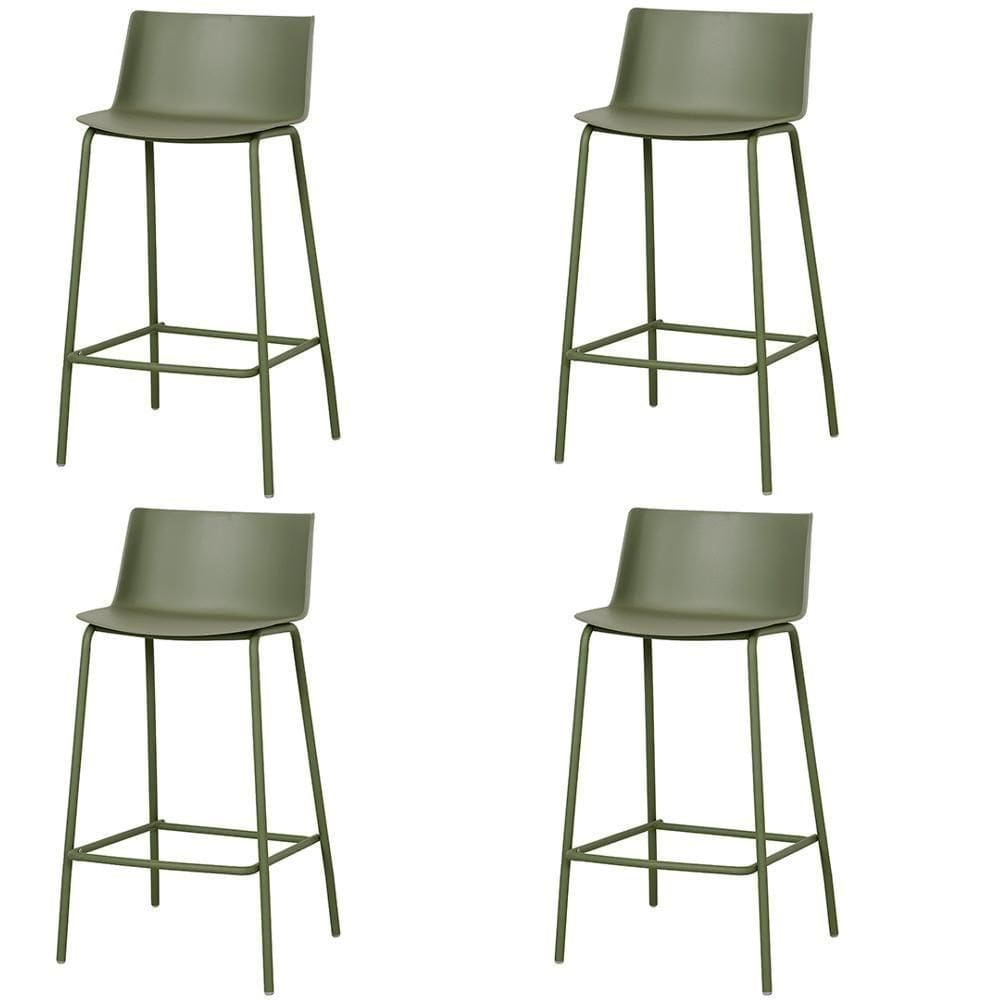 Kit 4 Banquetas Ipanema Alta Fratini 96 Cm (altura) Em Poliuretano (pu) Base Em Aço Verde Aloe