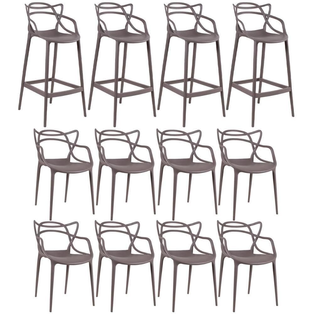8 Cadeiras + 4 Banquetas Altas Masters Allegra Fendi
